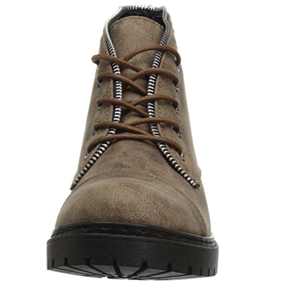 Taupe Lug Sole Military Lace Up Combat Boots - Picture 3 of 6